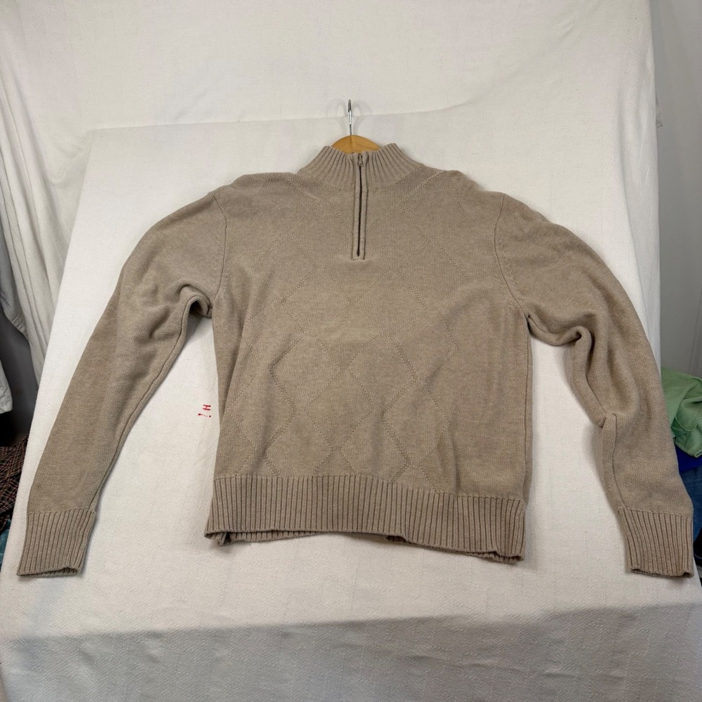 Pronto Uomo Mens XL Tan Beige 100% Cotton Diamond Knit Quarter Zip Sweater 1522